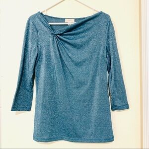 LOFT Blue Silver Metallic 3/4 Sleeve Top women M